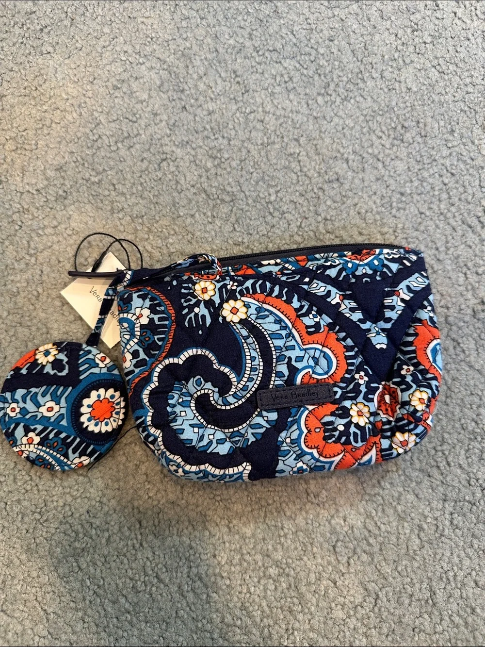 NWT Vera Bradley Navy Paisley Quilted Cosmetic Pouch with Mirror
